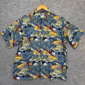 Vintage Reyn Spooner Hawaiian Shirt Mens XL Jungle Mountains Trees Aloha 80s USA